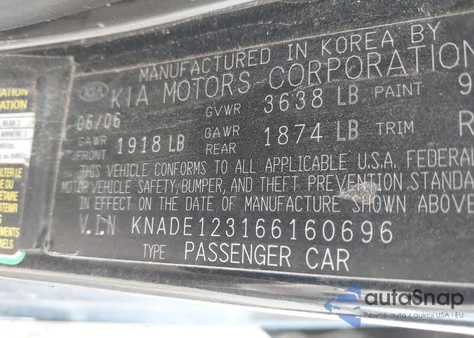 2006 Kia Rio Lx из США, поврежденный, VIN KNADE123166160696